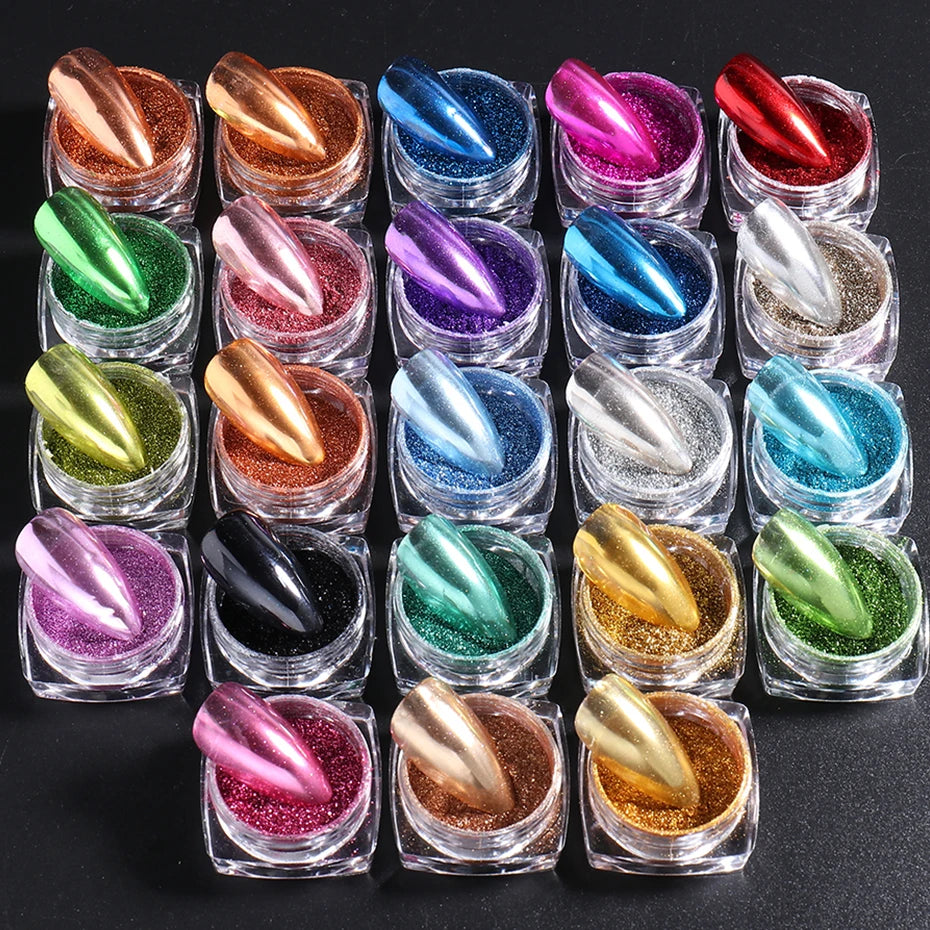 23 Colors Metallic Chrome Nail Powder Set Y2K Magic Mirror Gold Silver Decor Rubbing Glitter Pigment Flakes Manicure Accessories