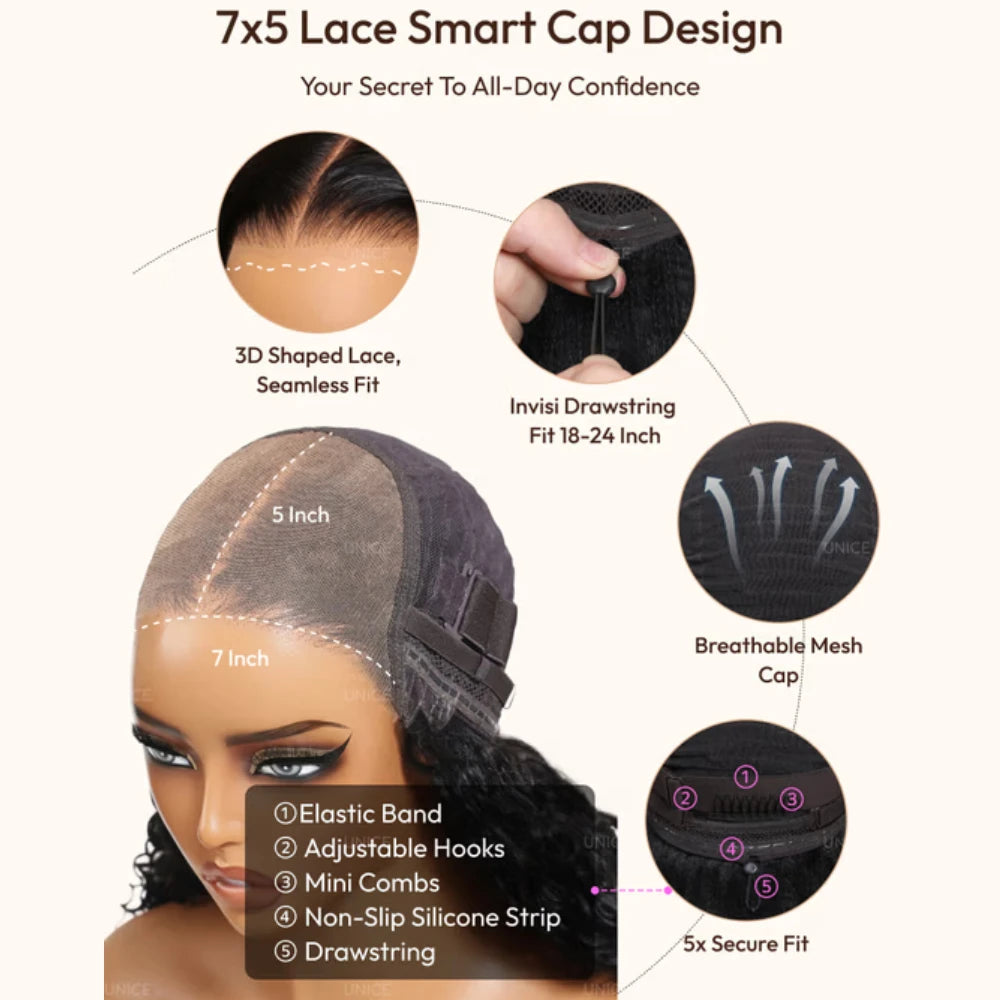 UNice 7x5 & 13x4 Lace Purple Black Cherry Loose Wave Wig With Face-Framing Layers Pull & Go Drawstring Glueless Human Hair Wig