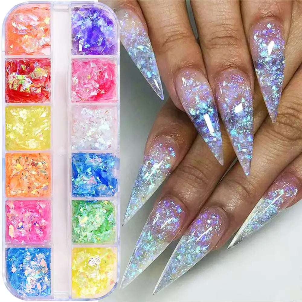 12Grids Ocean Gold Nail Art Charms Shell/Seahorse/Starfish White Half Round Pearl Gems 3D Mixed Punk Manicure Metal Rivets Studs