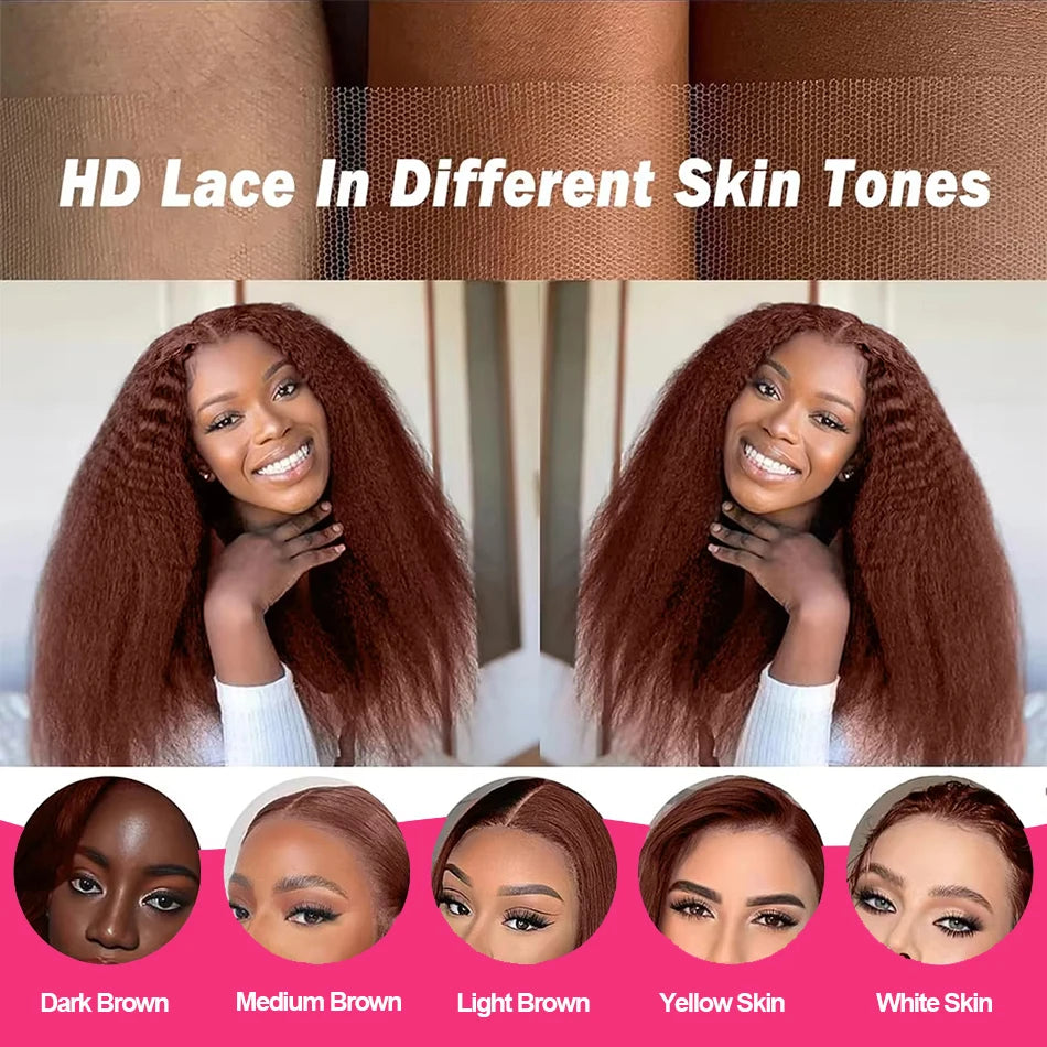 Kinky Straight Closure 4x4 Human Hair Wig Reddish Brown Lace Front Wig Human Hair  13x4 HD Lace Wig 200 Density Brazilian Hair
