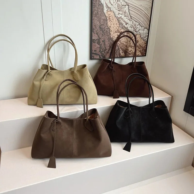 Faux Suede Solid Color High Quality Fashionable Versatile Handbag 2026 Women's Product Hot Selling Large Capacity Shoulder Bag