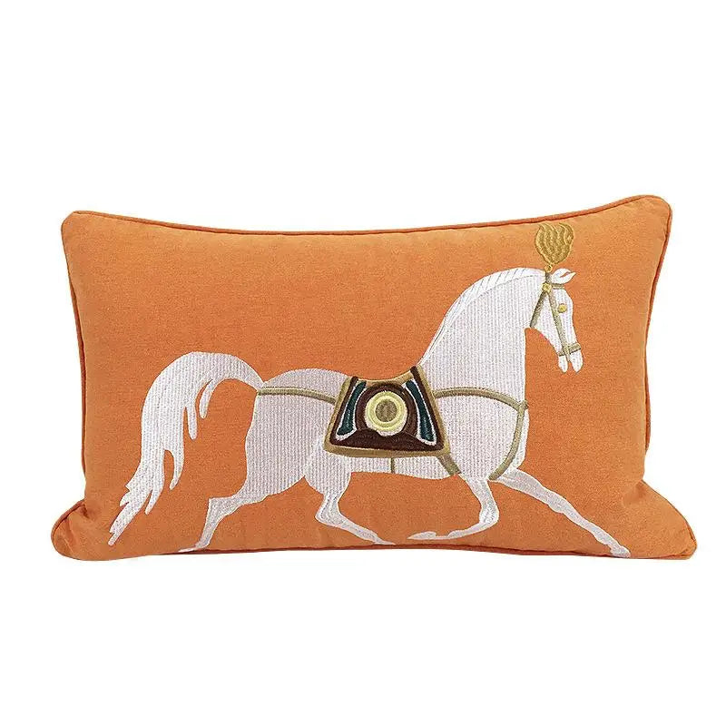 45x45cm 30x50cm Throw Pillow Embroidery Cushion Cover Horse Orange Color Luxury White Color Couch Pillow Without Core