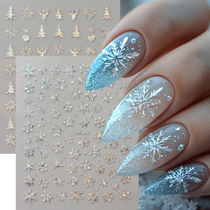 2pc Holographic Christmas Nail Art Stickers Iridescent Laser Snowflake Deer Tree Winter Slider Decals New Year Manicure Supplies