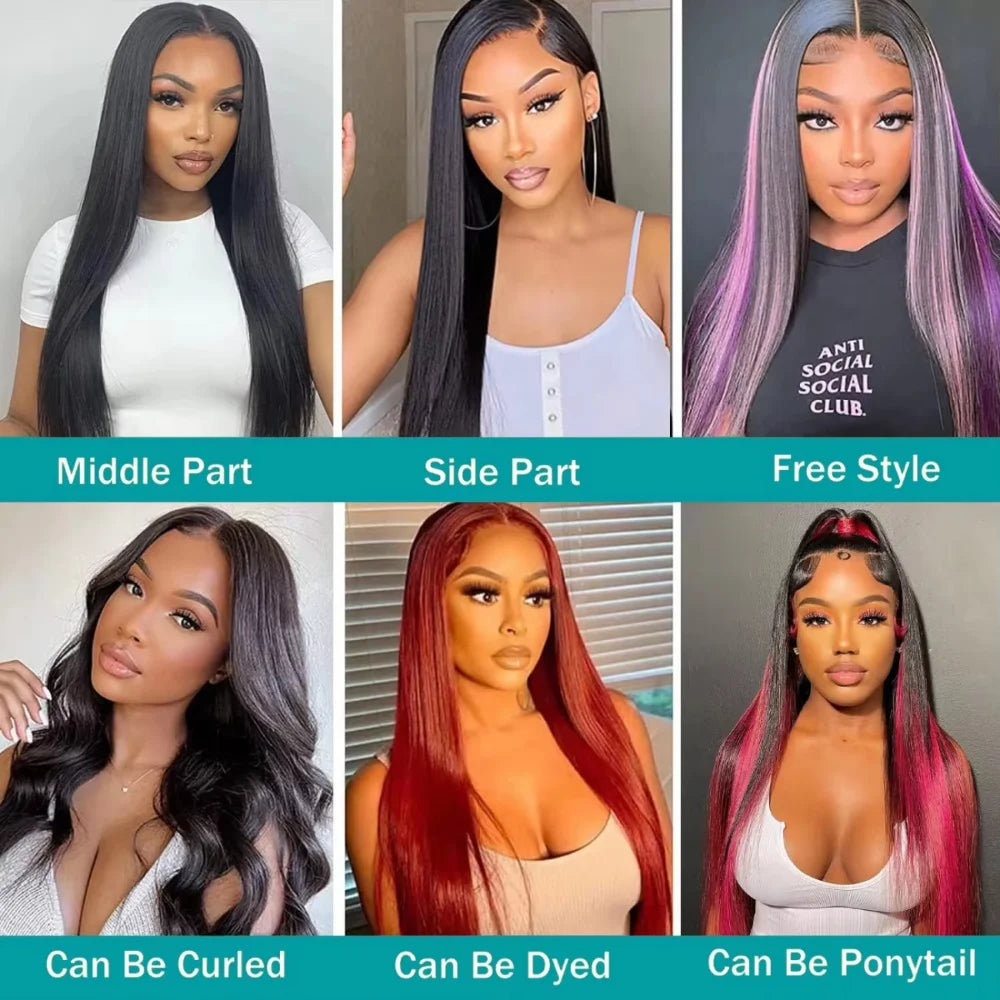 18-46Inch Natural Black Bone Straight 13x6 HD Clear Lace Frontal Wig 200 Density Pre Plucked Natural Edges Glueless Silky Smooth