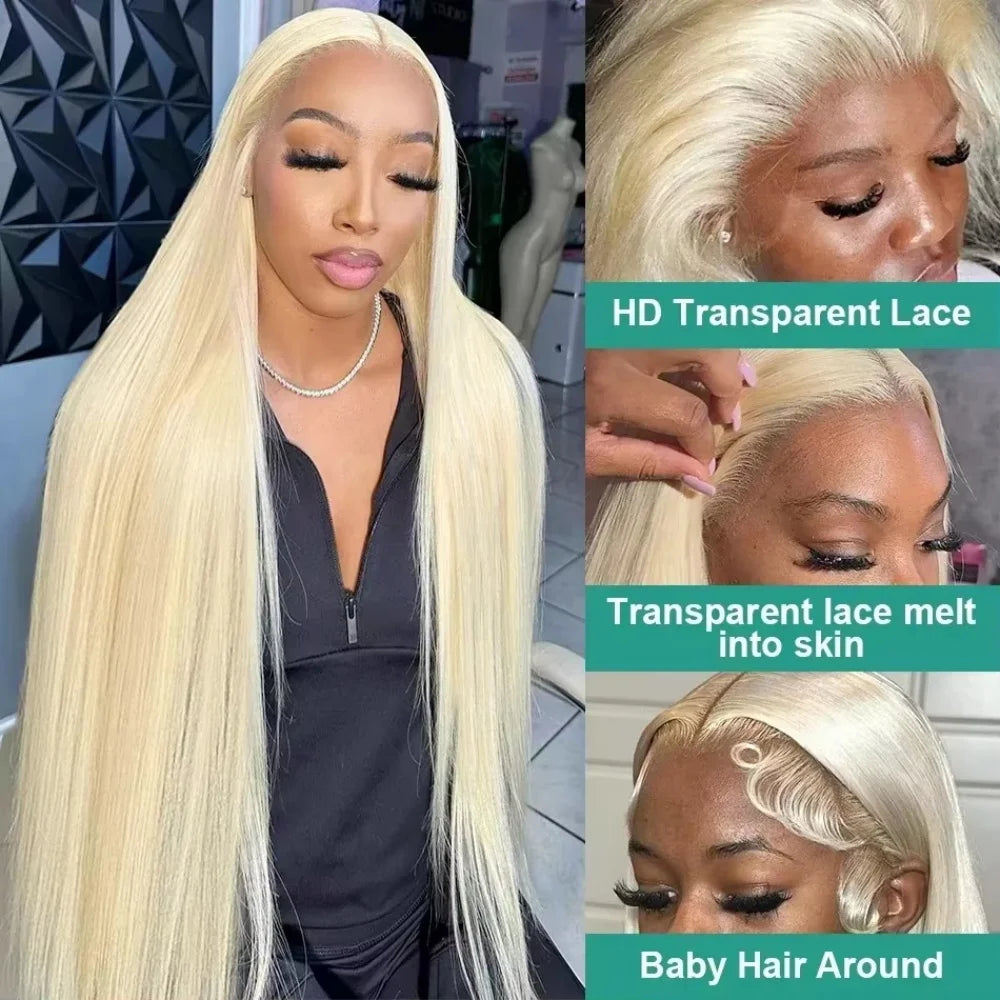 613 Blonde Straight Human Hair Wig 13x4 13x6 HD Transparent Lace Front Wigs Brazilian Virgin Hair 200 Density Pre Plucked Lace