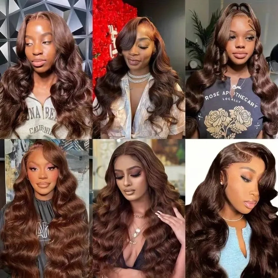 200% Density 13x4 HD Lace Front Wig Brown Brazilian Body Wave Human Hair Lace Frontal Wigs Pre-Plucked Natural Hairline