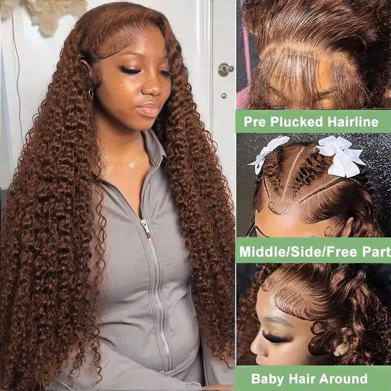 Chocolate Brown 13x6 HD Lace Front Wigs Human Hair 220% Density Curly Lace Front Wigs Human Hair Deep Wave Wigs Human Hair