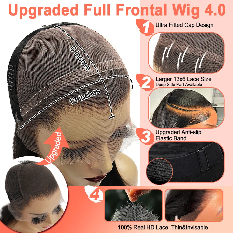 Dark Brown 13x6 Real HD Lace Frontal Human Hair Wigs Ultra Fitted Straight Invisible HD Lace Wigs Bleached Knots Deep Parting