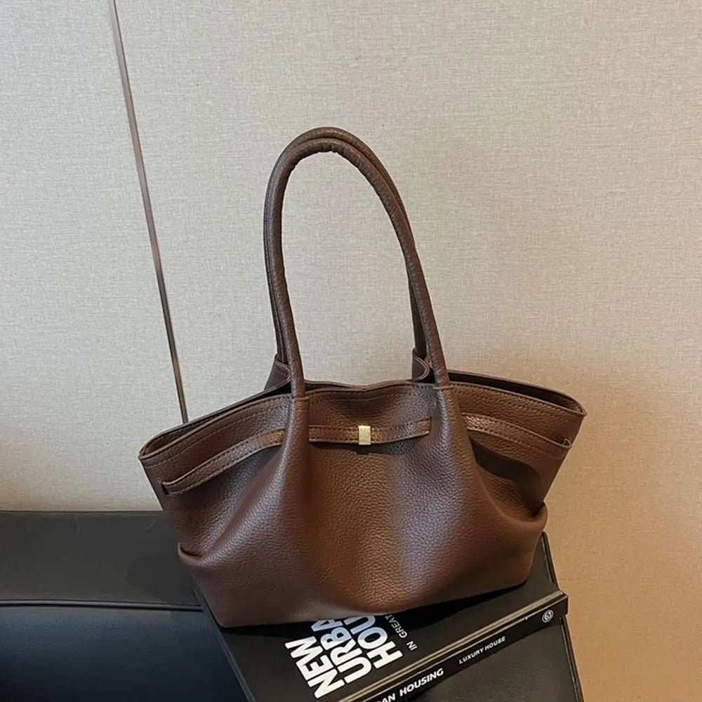 Luxury Lychee Pattern Underarm Shoulder Bags PU Leather Solid Color Women's Handbags Large Capacity Tote Bag Travel