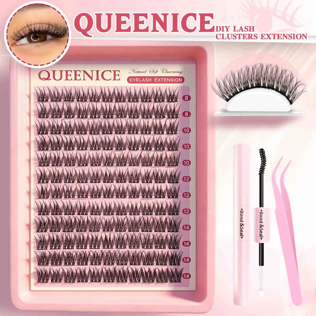 DIY Eyelash Extension Kit Individual Lashes Cluster Mix Lash Clusters with Lash Bond and Seal and Lash Accessories