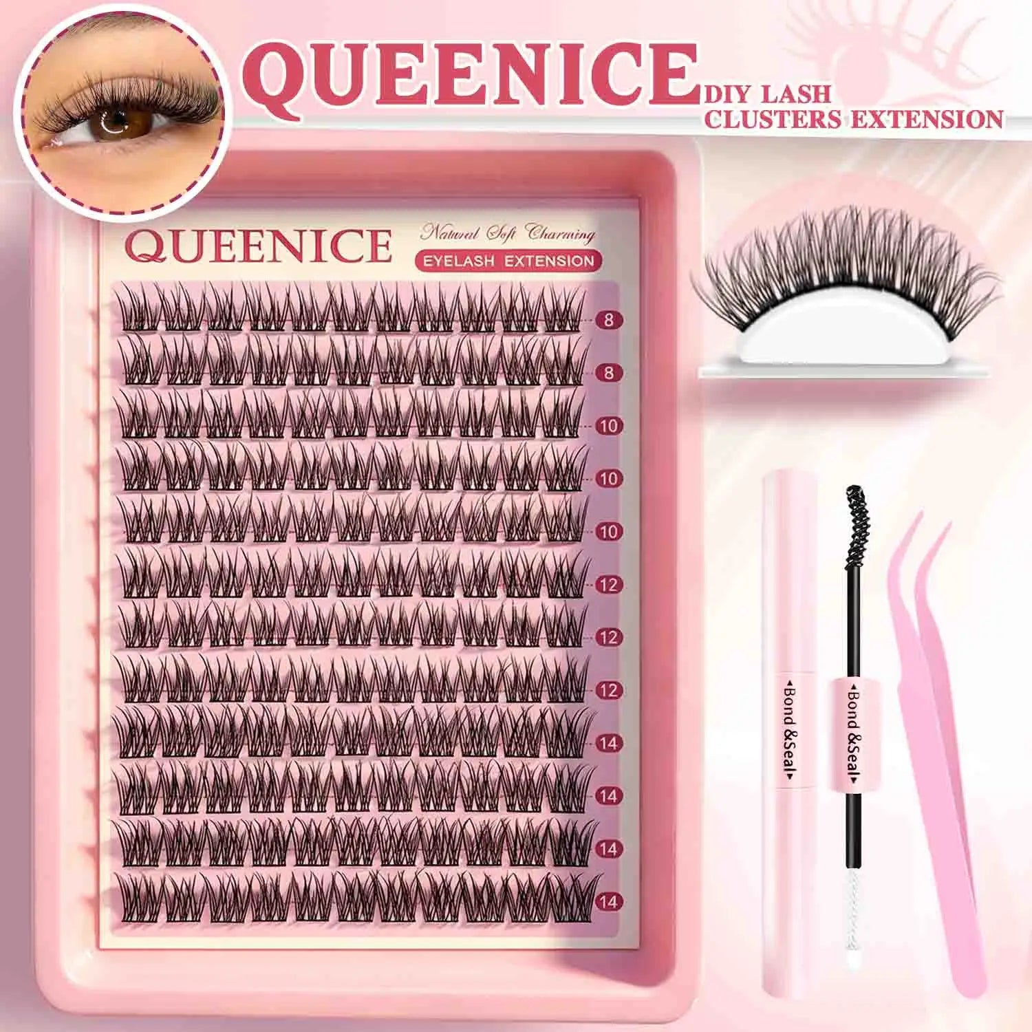 DIY Eyelash Extension Kit Individual Lashes Cluster Mix Lash Clusters with Lash Bond and Seal and Lash Accessories