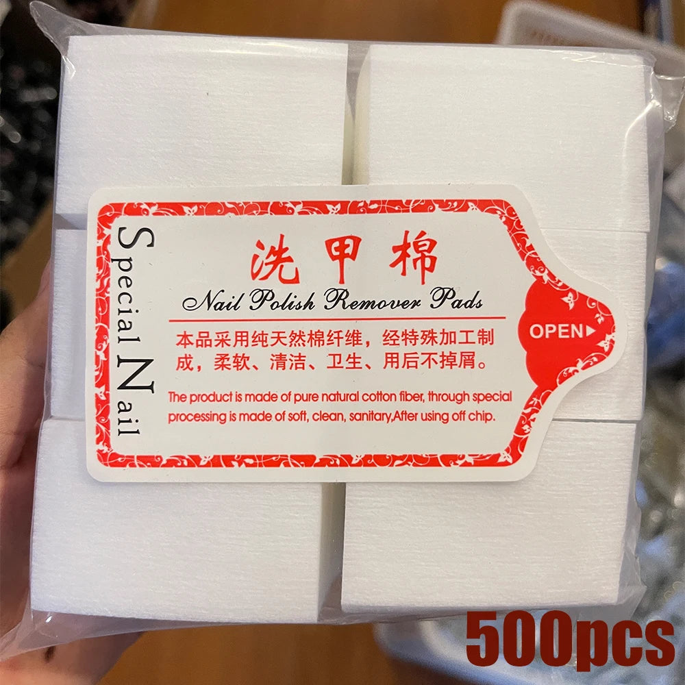1000/500/100pcs Nail Wipe 100% Cotton Pads Lint Free Gel Nail Polish Removers Cotton Pads Manicure Wipes Nail Art Cleaning Tools