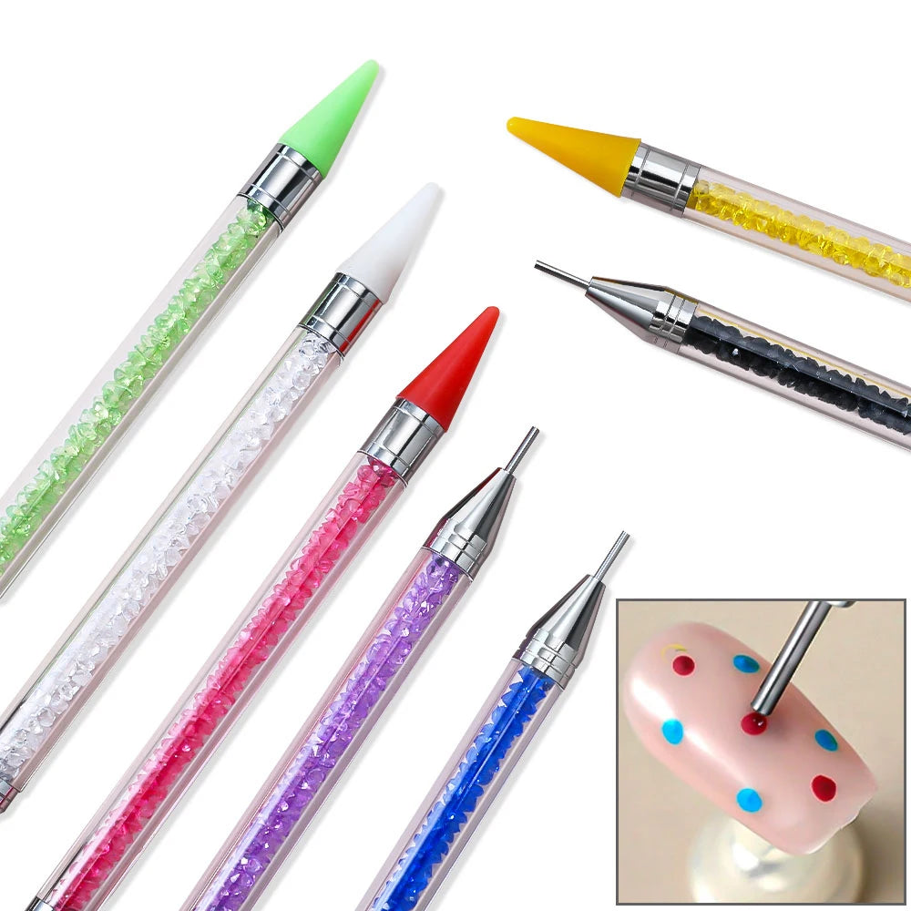 1Pc Dual-ended Rhinestone Gems Picker Dotting Pen Wax Pencil Acrylic Handle Crystal Studs Picker Manicure Nail Art DIY Tools