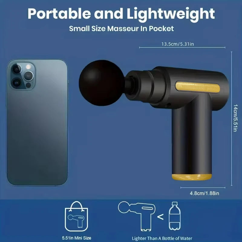 Portable Handheld Fascia Gun USB Charging Tapping Massager for Body Back Neck Leg 6 Levels of Intensity