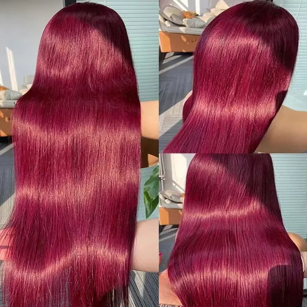 99J Straight Human Hair Wigs Burgundy 13x6 hd Lace Frontal Wig Human Hair Wig 13x4 HD Lace 220 Density Human Hair Wigs For Women