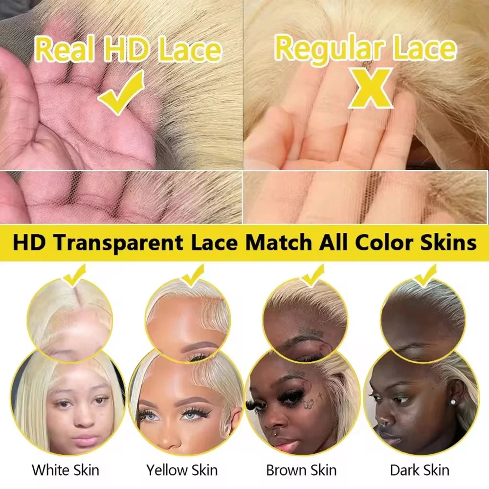 613 Blonde Human Hair Wig HD Lace Front Pre Plucked Natural Hairline Straight Blonde Lace Frontal Wig for Women 13x4 13x6 4x4