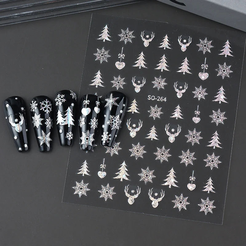 2pc Holographic Christmas Nail Art Stickers Iridescent Laser Snowflake Deer Tree Winter Slider Decals New Year Manicure Supplies