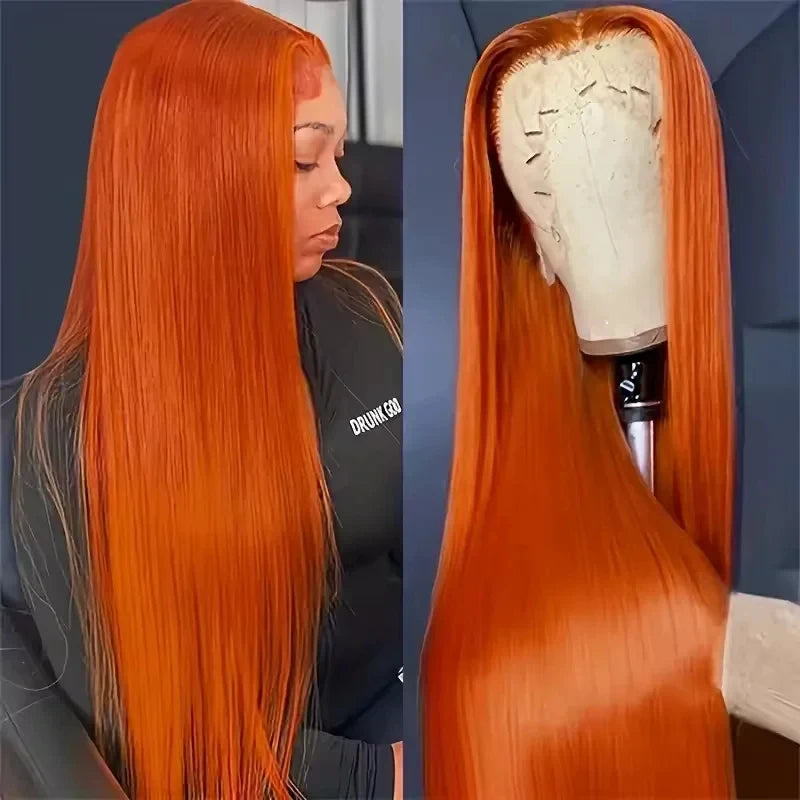 350# Colored Orange Ginger Wig Human Hair HD 13x4 Bone Straight Lace Front Wigs Pre Plucked 13x6 Lace Frontal Wigs For Women