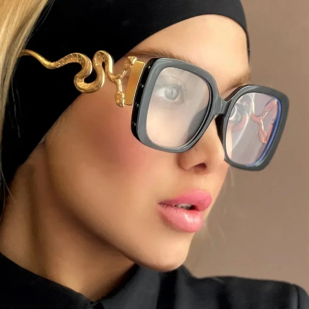 Retro Large Frame Woman Eyeglasses Square Shape Flat Mirror Square Glasses Frame Snake Leg Personalized Glasses Frame for Women