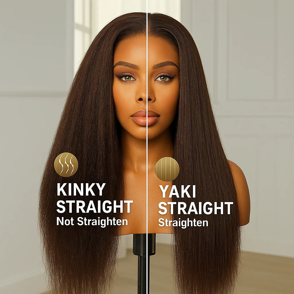 Brown Yaki Kinky Straight Human Hair Wig 13x6 Pre Cut Lace Front Glueless Pre Plucked Wig for Beginners For Black Women