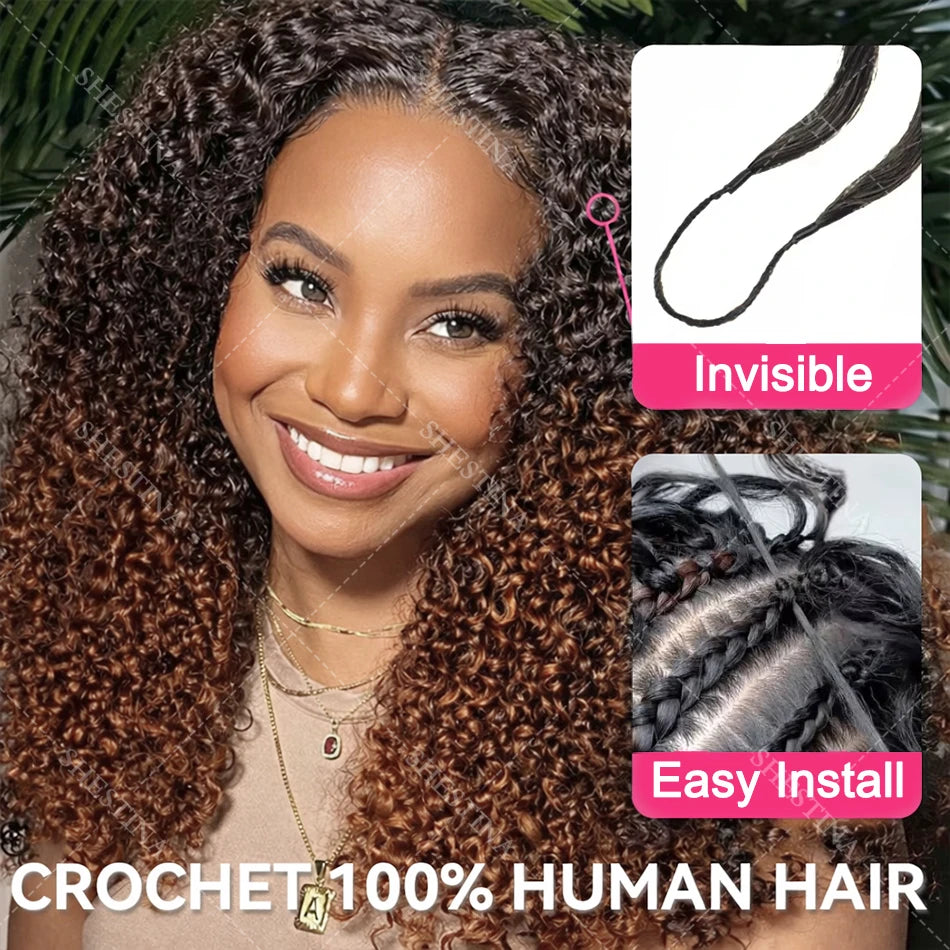 TB/30 Highlight Kinky Curly Crochet Human Hair For Braid Knotless Pre-Separated Feather Crochet Human Hair Extensions for Women