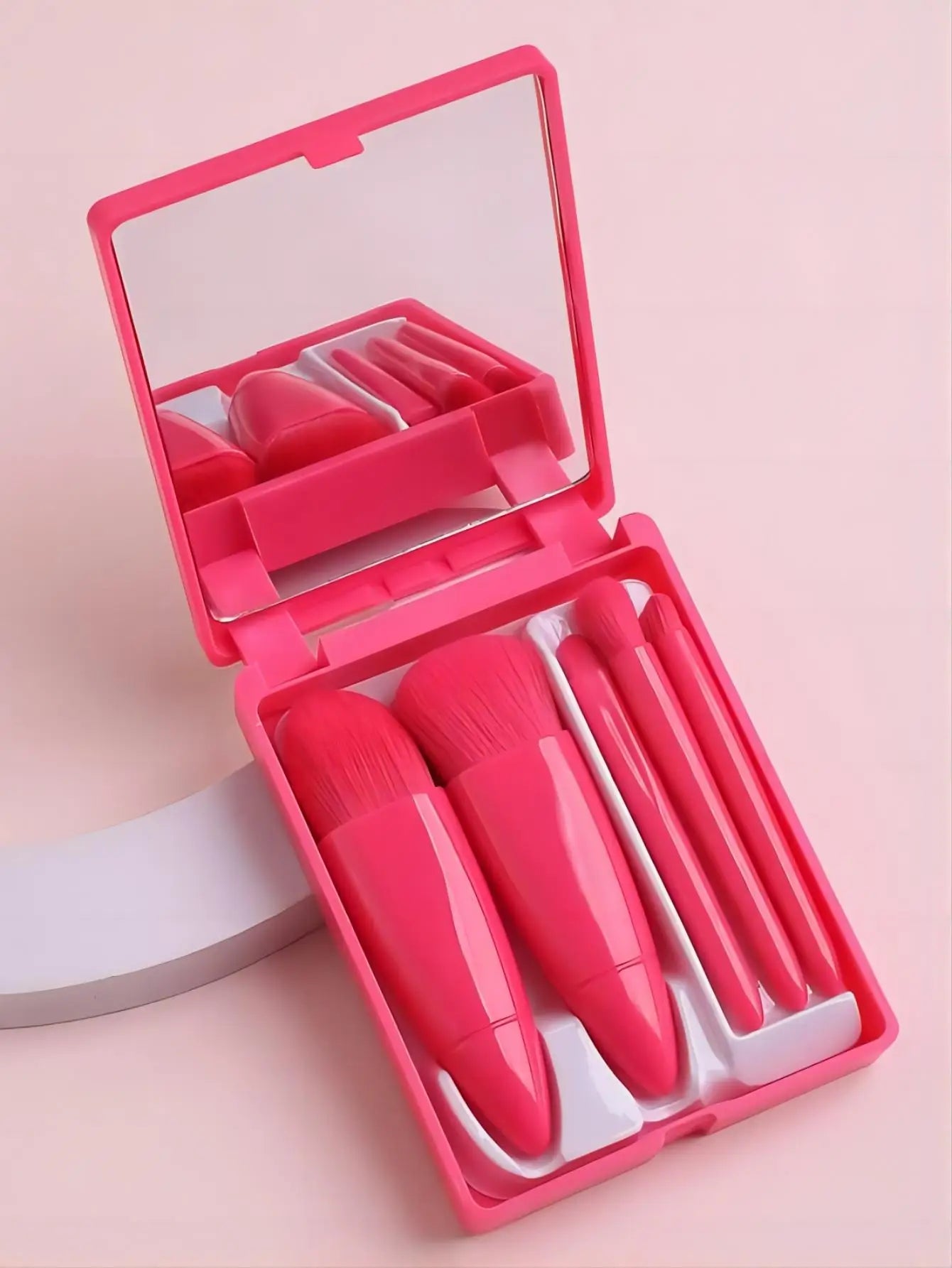 5pcs Mini Travel Size Makeup Brushes Set - Complete Function Cosmetic Brushes Kit with Storage Case And Mirror for On-the-Go App