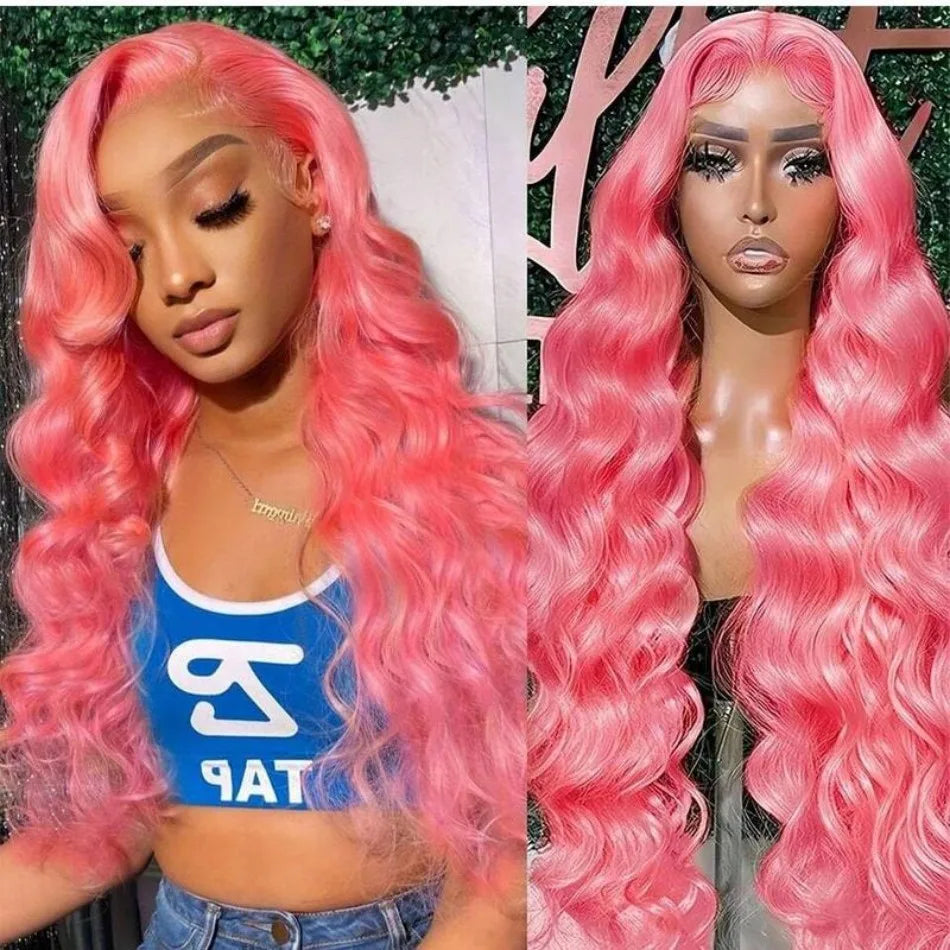 Pink Human Hair Wigs Body Wave 13X6 Hd Lace Frontal Wig 100% Human Hair Colored Lace Front Wig Preplucked Brazilian Hair 38 Inch