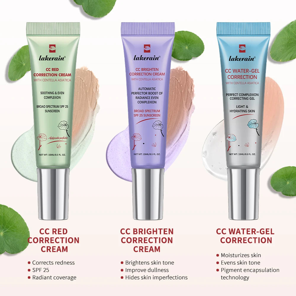 3pcs CC Cream Color Changing Liquid Foundation Centella Korean High Coverage Foundation Foundation Cream for Face Base Makeup
