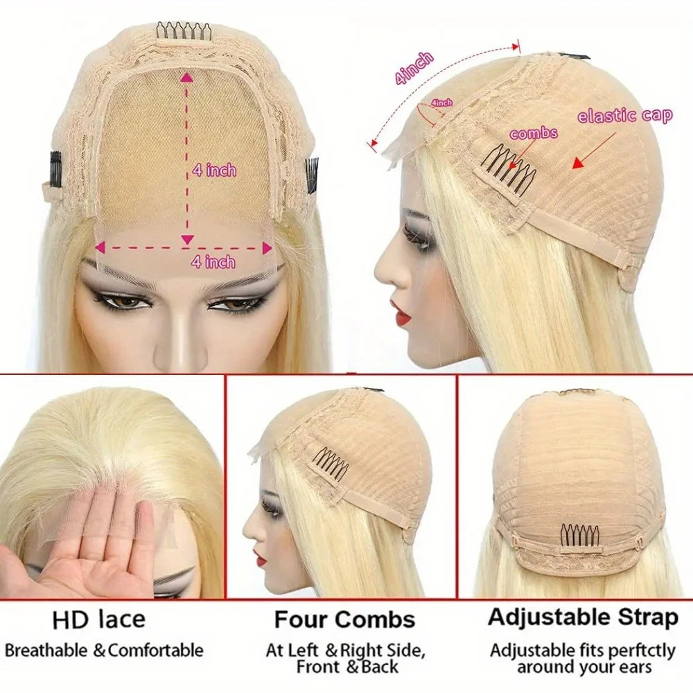 613 Blonde Human Hair Wig HD Lace Front Pre Plucked Natural Hairline Straight Blonde Lace Frontal Wig for Women 13x4 13x6 4x4
