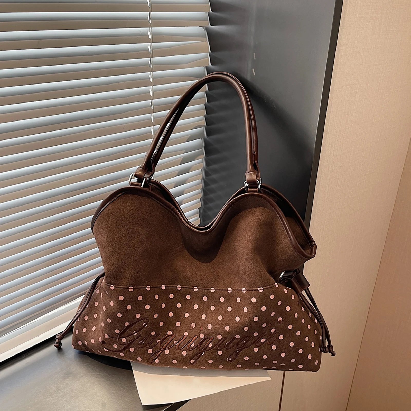 New Brand Women's Shoulder Bag Y2k Fashion Sweet Polka Dot Handbag Korean Casual Versatile Leopard Print Brown Frosted Tote Bags