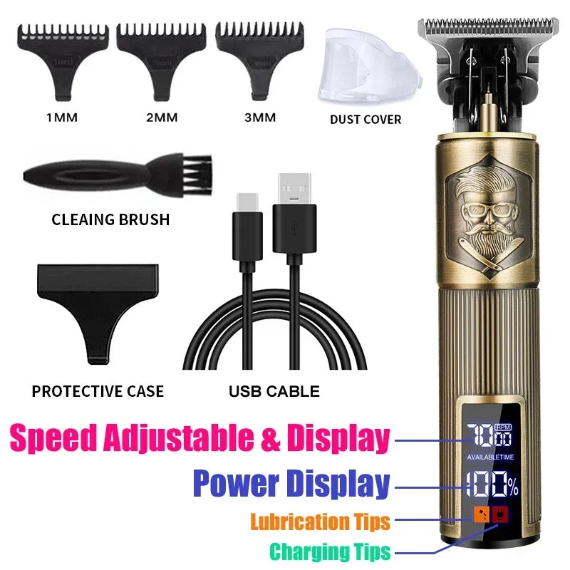 Cordless Hair Trimmer Vintage Hair Clipper USB Fast Charging Hair Cutting Machine Electric Shaver Barber Professional Barber