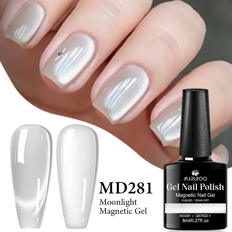 MSRUIOO 8ml Moonlight Cat Magnetic Nail Gel Polish Glitter Pink Silver Semi Permanent French Style Nail Art UV/LED Gel Varnish