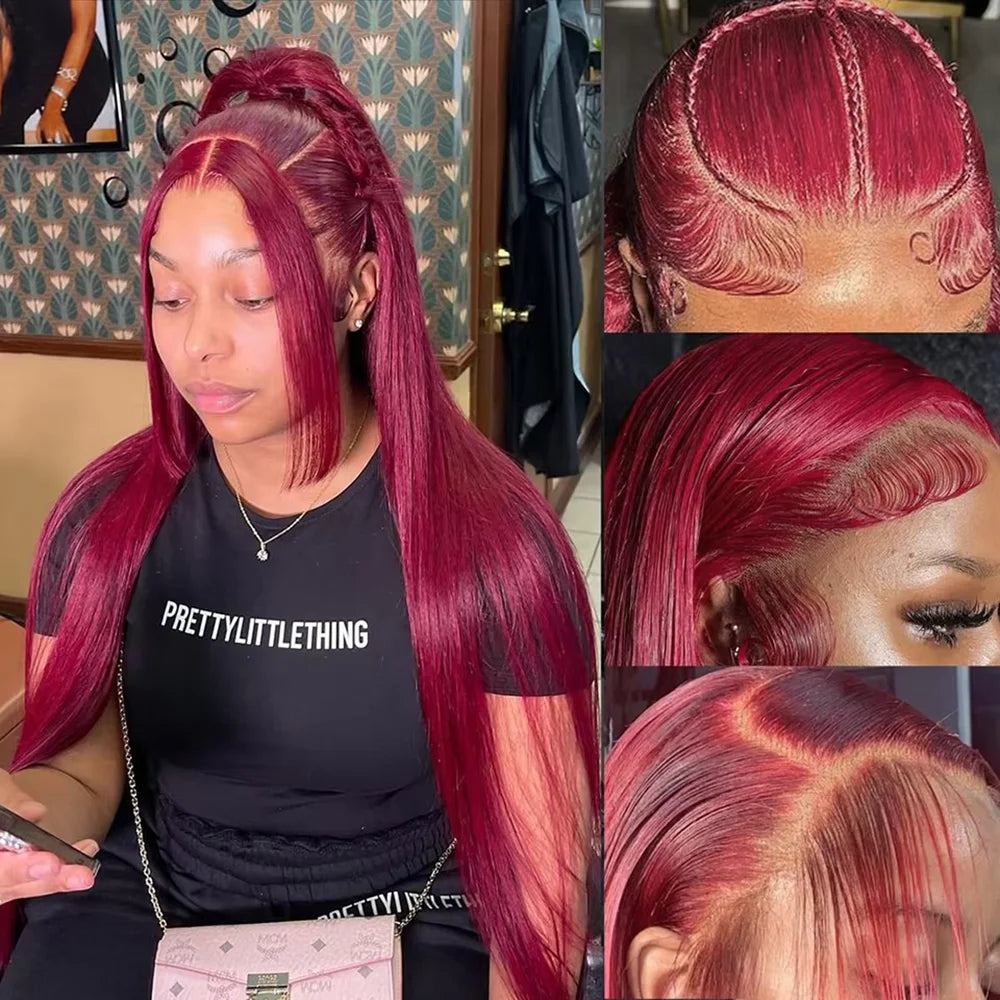 99J Straight Human Hair Wigs Burgundy 13x6 hd Lace Frontal Wig Human Hair Wig 13x4 HD Lace 220 Density Human Hair Wigs For Women