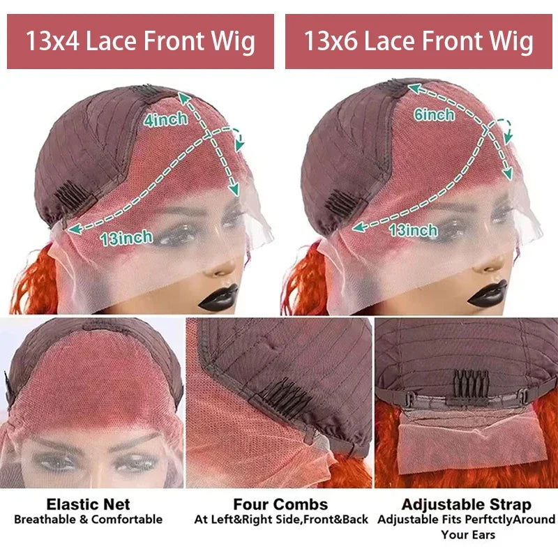 30 Inch Wigs Human Hair 250% Density HD Lace Front Wigs Human Hair Ginger Deep Wave Lace Front Wigs Human Hair For Black Women