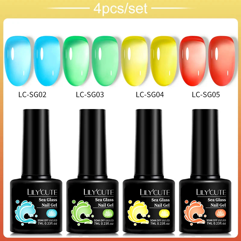 LILYCUTE 4/5Pcs/Set 7ML Nude Pink Gel Nail Polish and Translucent Jelly Nail Art Gel Semi Permanent Soak Off Design Manicure Set