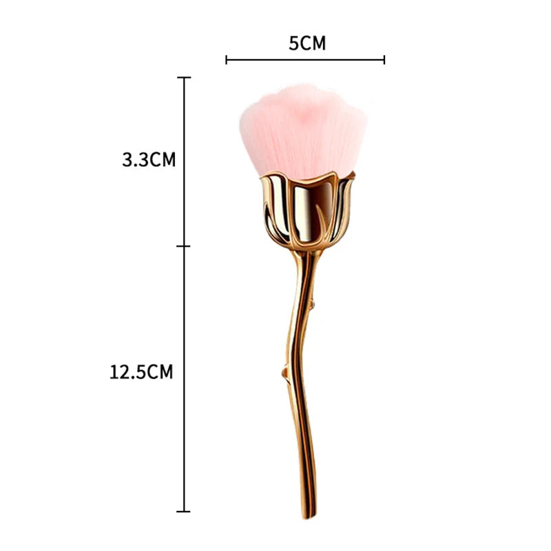 Flower Nail Brush for Manicure Gold Rose Shape Nail Art Brushes Round Small UV Gel Polish Powder Cleaning Tools Nail Accesories
