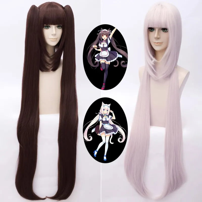 Game Nekopara Cosplay Wigs Chocolat and Vanilla Cosplay Wig Synthetic Hair Perucas Cosplay Wig + Wig Cap