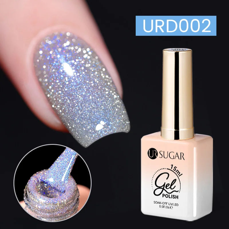 UR SUGAR 15ml Sliver Reflective Nail Gel Polish Shining Glitter Semi Permanent Soak Off UV Gel Sparkle Effect Nail Art Manicure