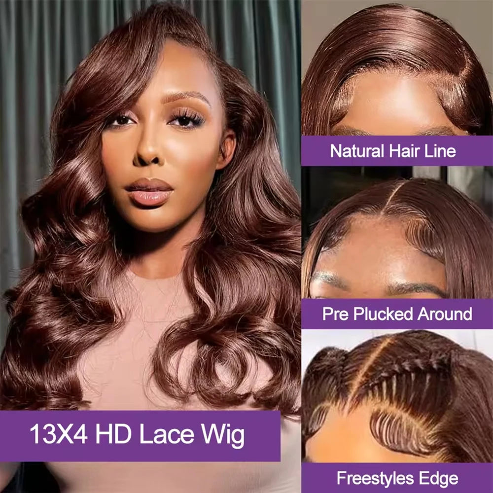 Chocolate Brown Body Wave Bob Wigs Human Hair Wigs 13x4 HD Transparent Lace Frontal Wigs Short Bob Wig of Woman