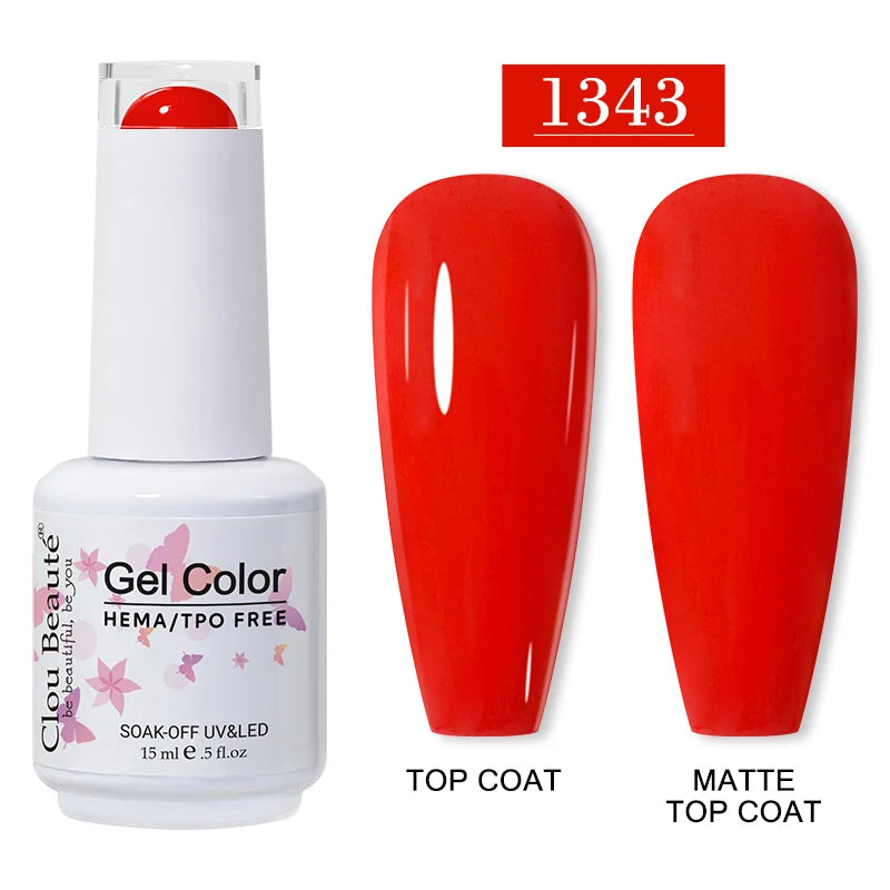Clou Beaute 15ml Red Color Gel Polish Vernis Semi Permanent UV Varnish Gel Nail Polish Hema TPO Free Nails Art Manicure TOP BASE