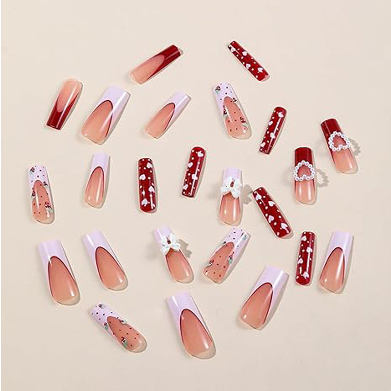 24 PCS Strawberry Bow Nail Art