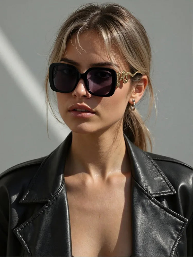 Fashion Luxury Designer Snake Square Women's Sunglasses Sunshade Sunglasses Street Photography Trend Large Frame