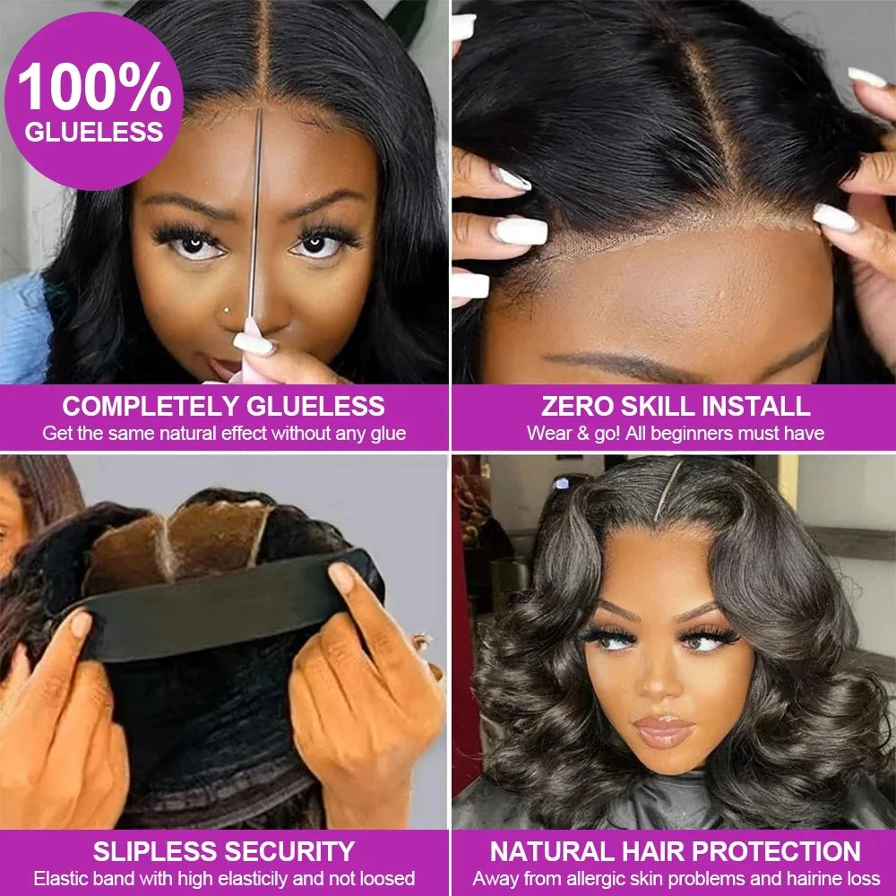 Bob Wigs Body Wave Human Hair Short Bob 13x4 13x6 Lace Front Wig Black 250 Density Glueless Black Lace Frontal Wigs Pre No Gluez