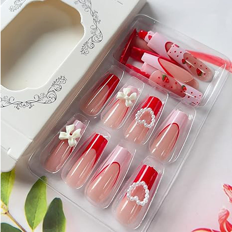24 PCS Strawberry Bow Nail Art
