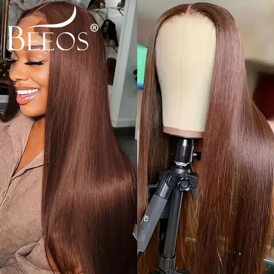Dark Brown 13x6 Real HD Lace Frontal Human Hair Wigs Ultra Fitted Straight Invisible HD Lace Wigs Bleached Knots Deep Parting