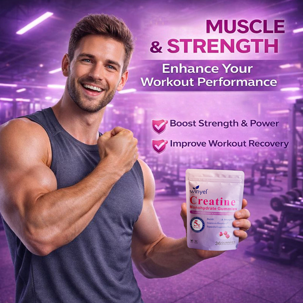 WINYEL Creatine Monohydrate Gummies, 5 Grams Per Serving, Sugar-free Creatine Gummies, Suitable For Workouts, Strength, Cognitive Health, And Muscle Support, Gluten-free, Berry-enhanced, 36 Gummies. H