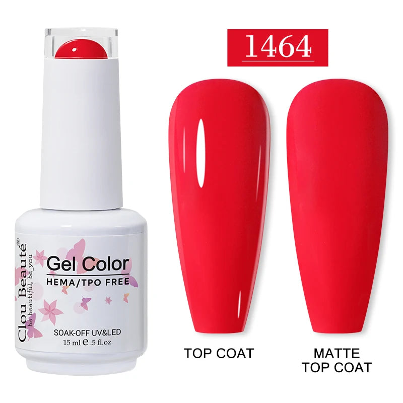 Clou Beaute 15ml Red Color Gel Polish Vernis Semi Permanent UV Varnish Gel Nail Polish Hema TPO Free Nails Art Manicure TOP BASE