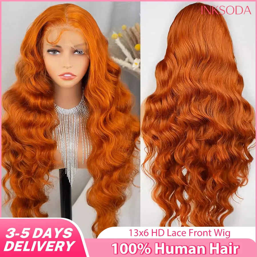 Orange Ginger #350 Colored HD 13x6 Lace Front Wigs Human Hair Body Wave Water Wave Brazilian Transparent Lace Frontal Wig 220%