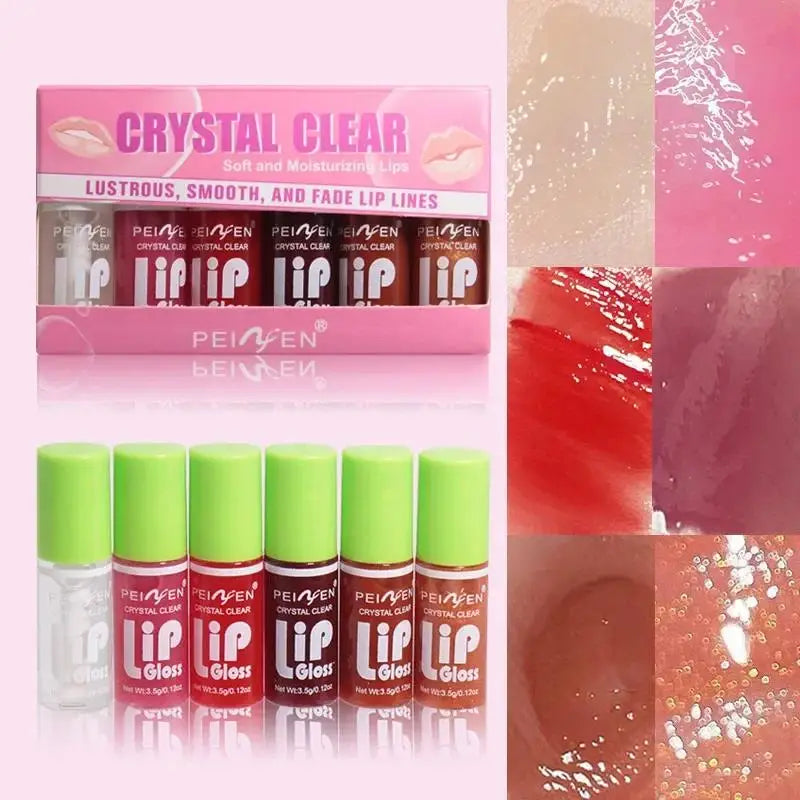 6 Pieces Glass Mirror Lip Gloss Set Hydrating Lightweight Lip Balm Glossy Shimmer Sheer Tint Peach Cherry Pink