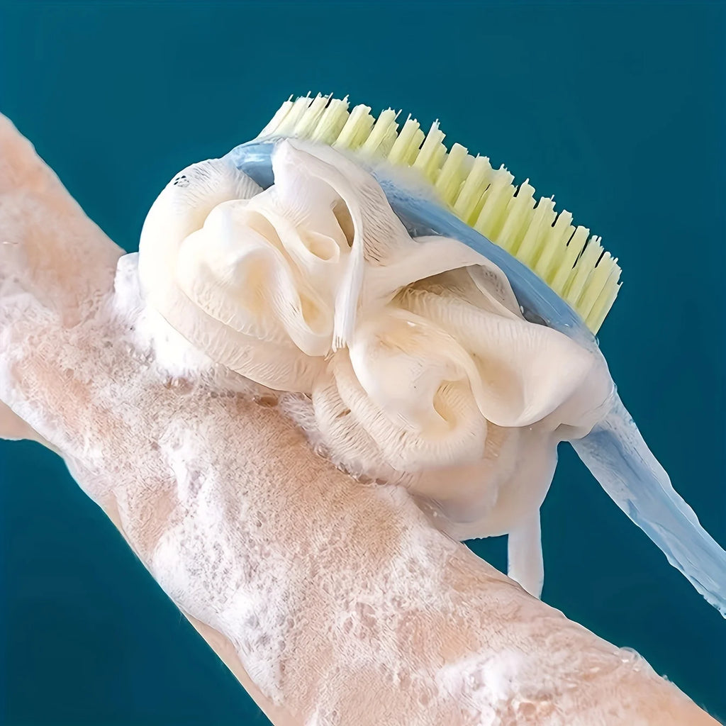 Soft Loofah And Bristles Bath Body Brush For Women And Men - Curved Long Handled Shower Brush For Body, Face, And Spa Washing